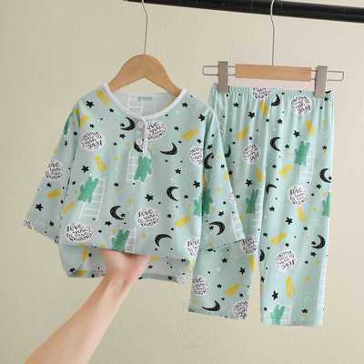 2025儿童睡衣棉绸男童小熊猫星星月亮小汽车家居服男孩卡通空调服