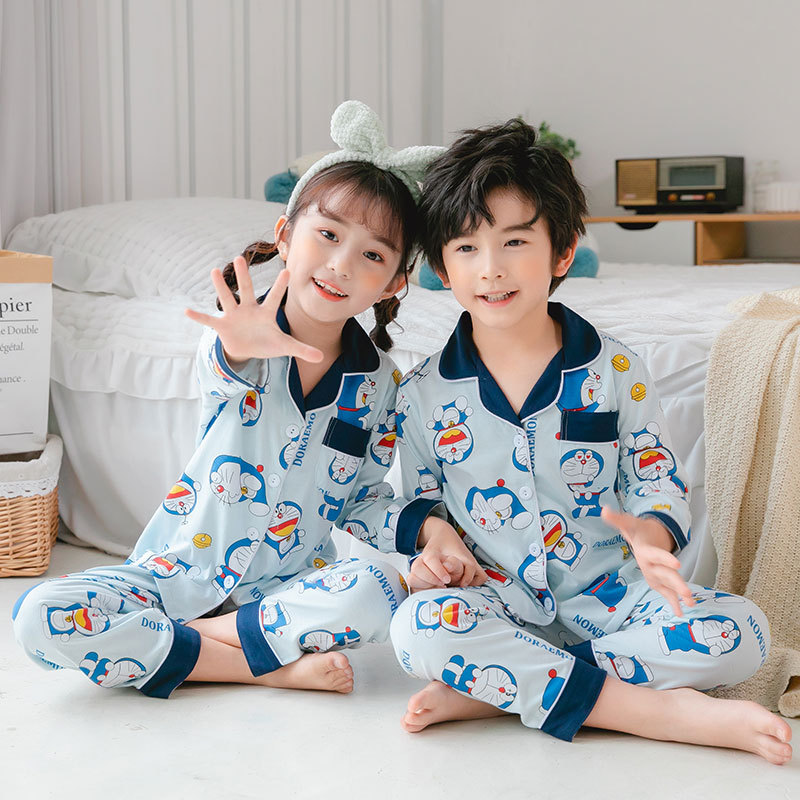 中童风开衫韩版哆啦a梦家居服