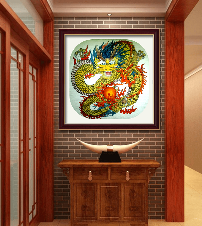 原创纯手工手绘工笔金龙办公室玄关镇宅装饰画吸音壁挂毯无框包邮