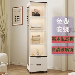 实木全身镜落地镜家用卧室旋转移动试衣镜子挂衣架一体储物穿衣镜