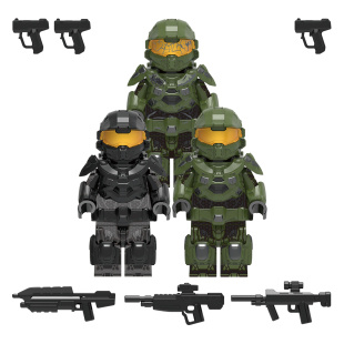 中国积木军事系列光环战损绿甲光环绿甲光环黑甲拼插积木人仔玩具