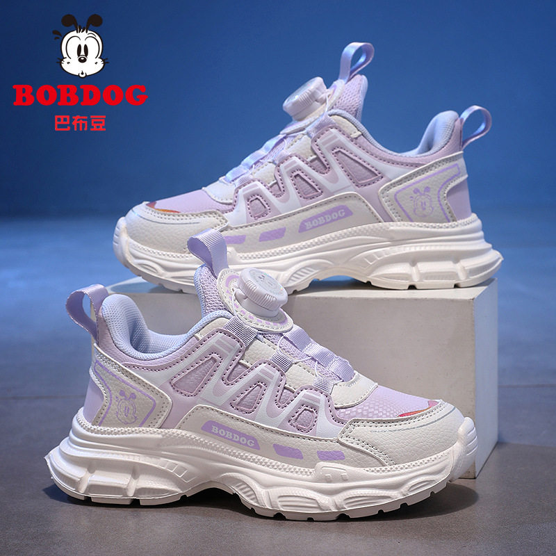 巴布豆童鞋女童运动鞋2026新款春季大童女孩跑步轻便皮面儿童鞋子
