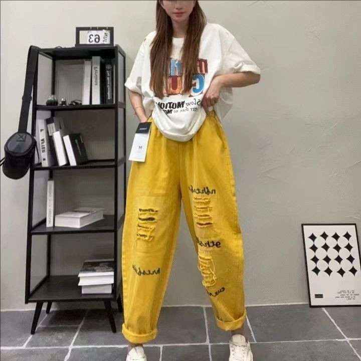 复古个性破洞哈伦裤女2025新款