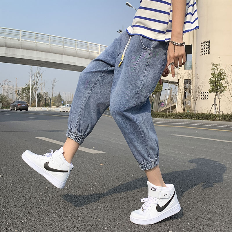 Hong Kong Style Harem Pants spring and summer new large men's and women's casual legged jeans Capris