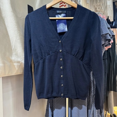 BM藏蓝色V领针织开衫女