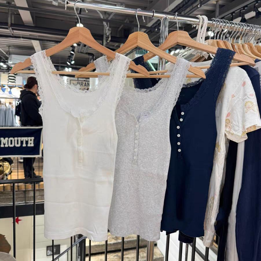 BM纯色蕾丝花边修身吊带