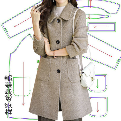 双面呢女士中长款大衣纸样裁剪图