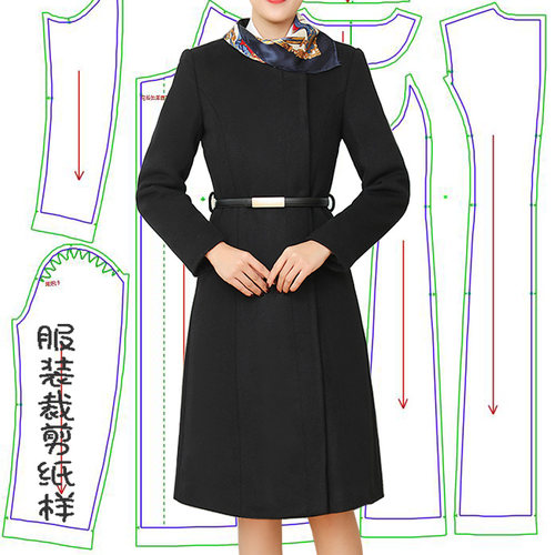 呢子大衣中长款修身女装裁剪图纸