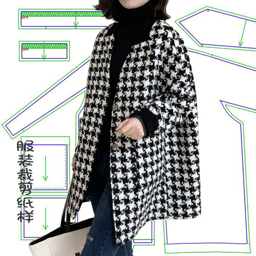 秋冬女装毛呢中长款大衣纸样裁剪