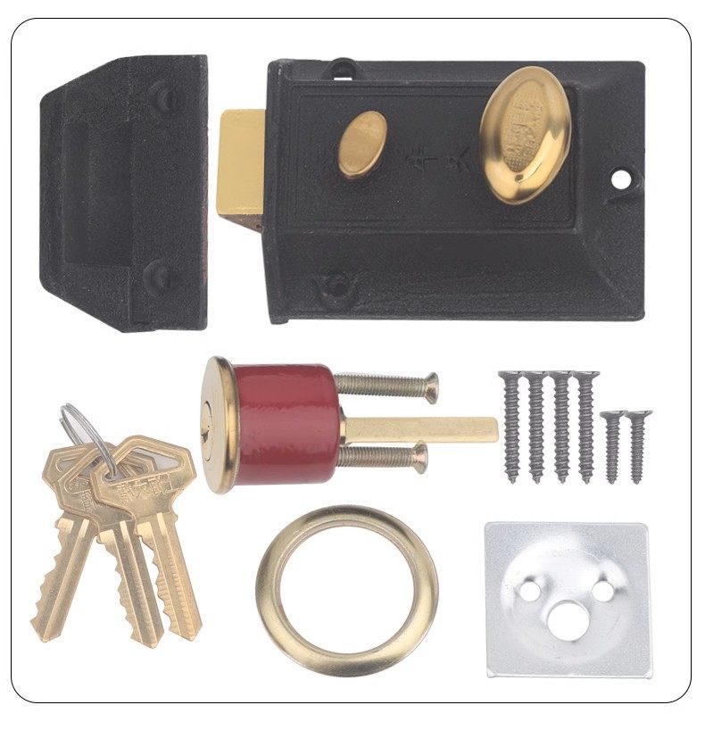 上海老式牛头锁二保险弹子门锁1939-1门锁三保险6162-3B铜芯铜钥