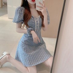 Real style tender first love skirt small fragrance flower embroidery V-neck French niche waist slim dress