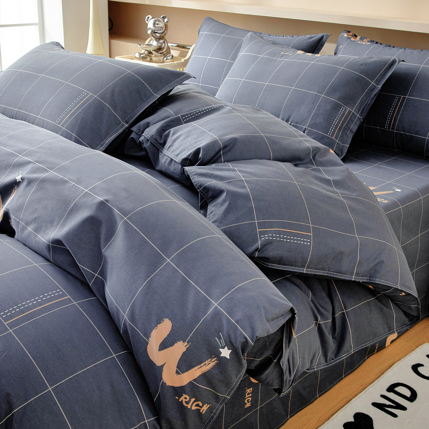 100%全棉被罩纯棉被套单件1.5冬季简约男士150x200x230被单子耐脏