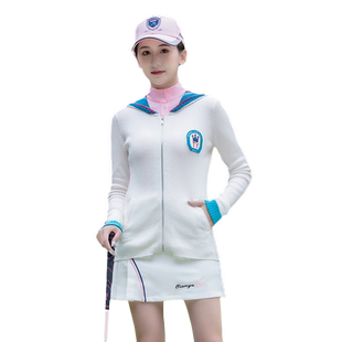 春秋新款高尔夫女士针织开衫连帽拉链毛衣外套运动保暖长袖球衣服