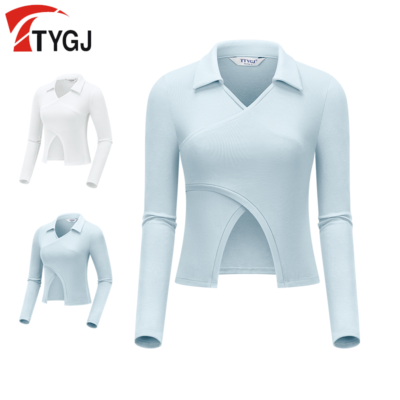 TTYGJ女士长袖V领高腰开叉显瘦