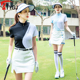 弹力运动休闲上衣球服装 防晒拉链立领高领 T恤衫 高尔夫女士短袖