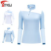 T恤弹力速干荷叶立领休闲运动上衣球服 高尔夫女士长袖 春季 新款