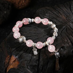制道珠宝10mm粉水晶手链手串925银手链女款 ZB0026 ZB0025