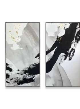 原创黑白金线条纯手绘油画客厅沙发组合装饰画大气立体肌理砂岩新