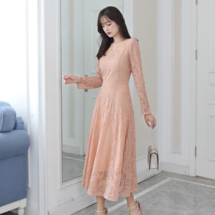 中长裙 高级感a字气质白色长袖 蕾丝连衣裙蕾丝春秋女2025法式 大码