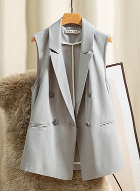 薄款天丝亚麻灰色西装马甲2025女时尚夏新款外穿宽松大码背心马夹