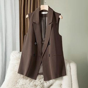 马甲女潮流时尚2023春秋新款大码外搭背心外套宽松中长款西服马夹