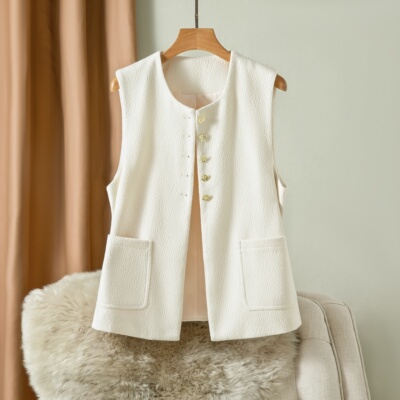 马甲女秋冬2025新款羊毛呢大码坎肩宽松时尚百搭小香风马夹外套潮