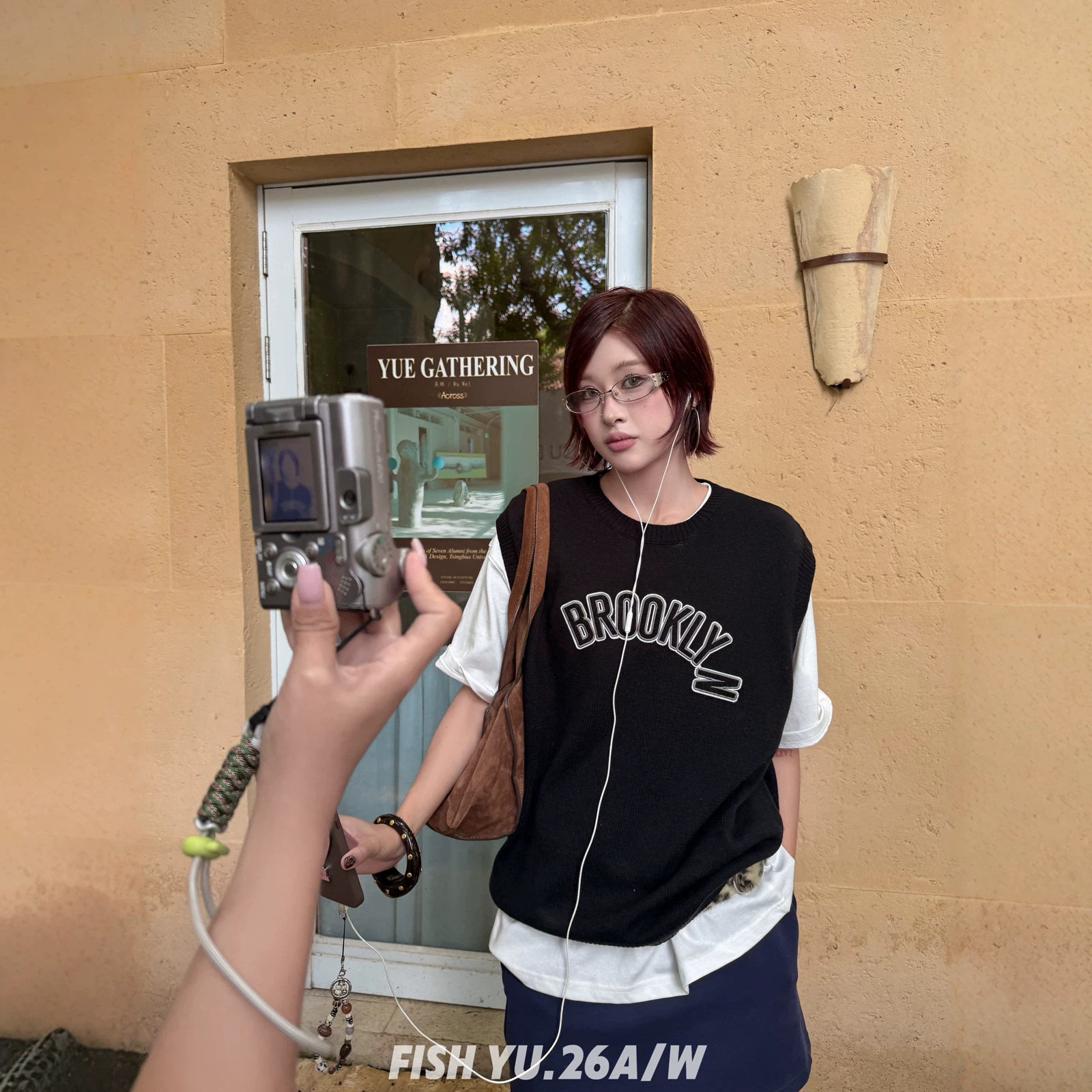 正品现货FISHYU早秋新款美式复古学院风字母立体贴布刺绣针织马甲