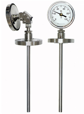 法兰式温度计 wss-414 法兰型双金属温度计 L=100MM 0-150℃ dn50