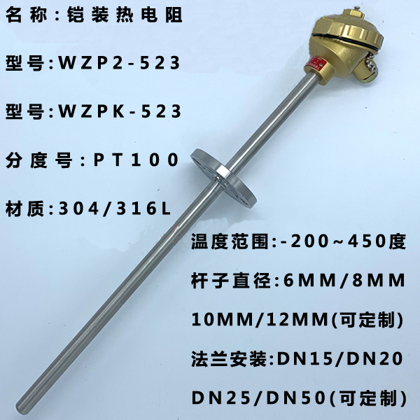 上海仪表法兰温度传感器 WZP2-523 PT100热电阻WZPK-523 0-350度