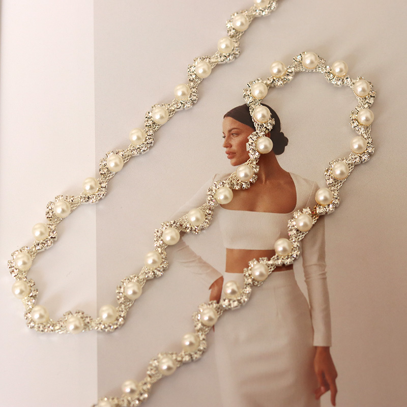 S形珍珠diy珍珠舞蹈服手工钻链