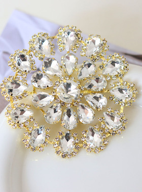 金底白色花朵形状玻璃水钻贴花晚宴包包帽子舞蹈服等装饰钻花