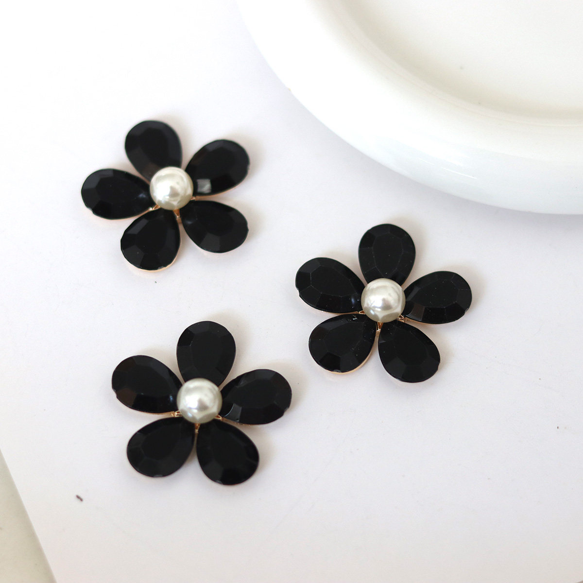 4cm宽黑色大号花朵亚克力水钻饰品鞋子包包等装饰配件DIY