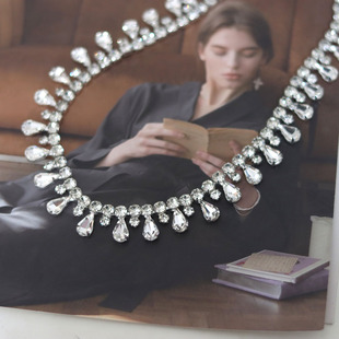 白色尖水滴流苏银底玻璃水钻链条裙子领口靴子包包等头饰装 饰水钻