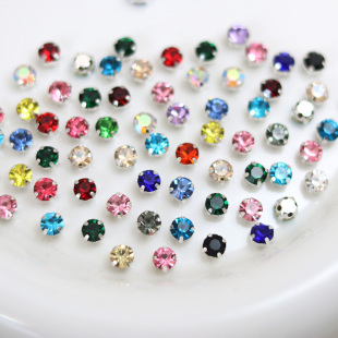 5mm圆形彩色玻璃水钻手缝钻法式 刺绣手工饰品配件DIY帽子舞蹈服钻