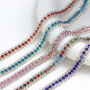 彩色三排90cm长玻璃水钻DIY链条钻链头箍衣服饰品配件金银底链子