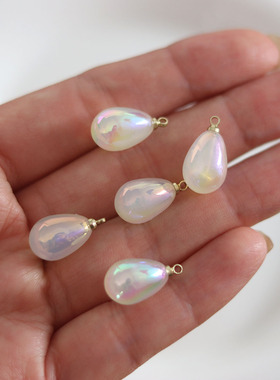 10x14mm白色幻彩荧光水滴珍珠吊坠DIY耳环发簪等古风饰品配件