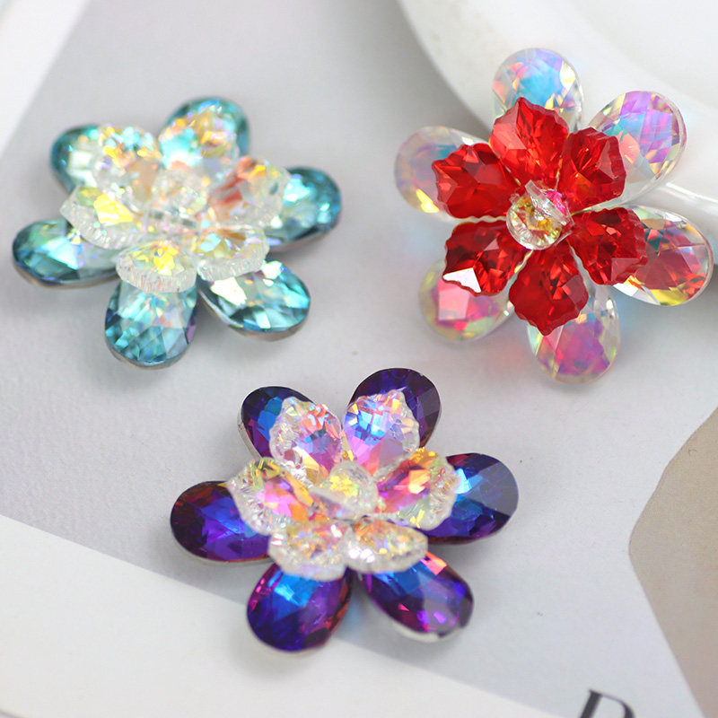 新款5cm彩色玻璃水钻花朵鞋子包包胸针等装饰配件手工DIY饰品