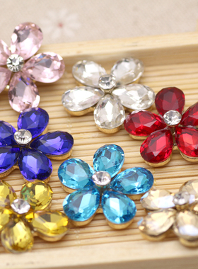 白色五叶花瓣水钻装饰花 DIY饰品配件平底金色帽子头巾鞋服装饰钻