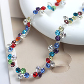 20cm长彩色花朵玻璃水钻链条DIY服饰配件发夹包包裙子等领口装 饰