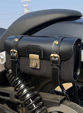 真皮复古摩托车边包男摩旅挂包侧边工具包带锁骑士包A1098PMBK