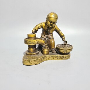 黄铜时来运转滴水成金童子摆件 招财转运纳福童子摆设