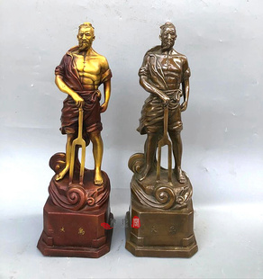 黄铜大禹铜像摆件  大禹帝治水雕像站像家居装饰风水铜器工艺礼品