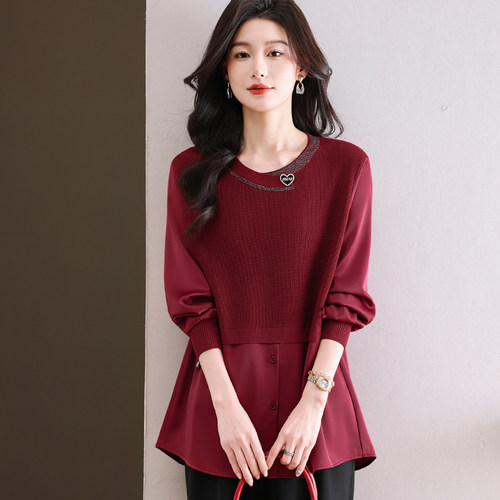 2026春假两件针织拼接衬衫女