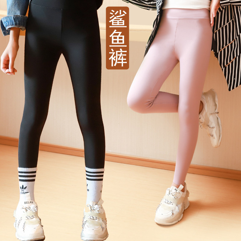 女童鲨鱼裤春秋儿童黑色打底裤九分裤运动裤女孩运动裤外穿长裤子