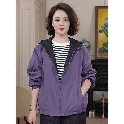 双面休闲百搭防晒衣外套女2025春季新款韩版宽松撞色洋气连帽上衣