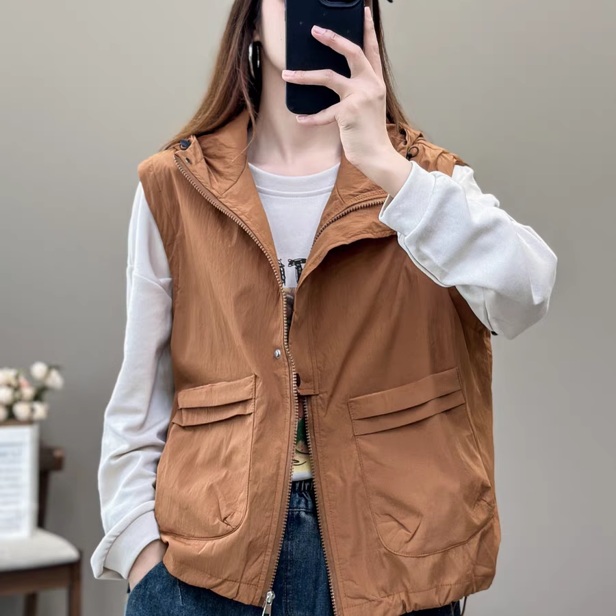 连帽马甲女2025年秋季休闲百搭时尚遮肉显瘦双层背心坎肩女