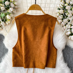 民族风复古重工刺绣马甲上衣女夏季高级感鹿皮绒叠穿显瘦系带外套