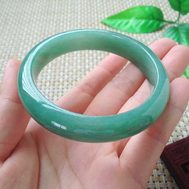 57-64緬甸老坑A貨翡翠手鐲冰糯種白底青綠色飄花玉鐲子帶國家證書
