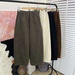 日系神裤高克重加厚加绒水洗棉松紧腰直筒阔腿休闲裤女E3135