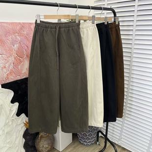 日系神裤 女E3135 高克重加厚加绒水洗棉松紧腰直筒阔腿休闲裤